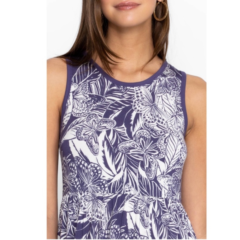 Johnny Was Carioca Easy Fit Tank Dress Size L Royal Blue White Tropical Print - Picture 5 of 9